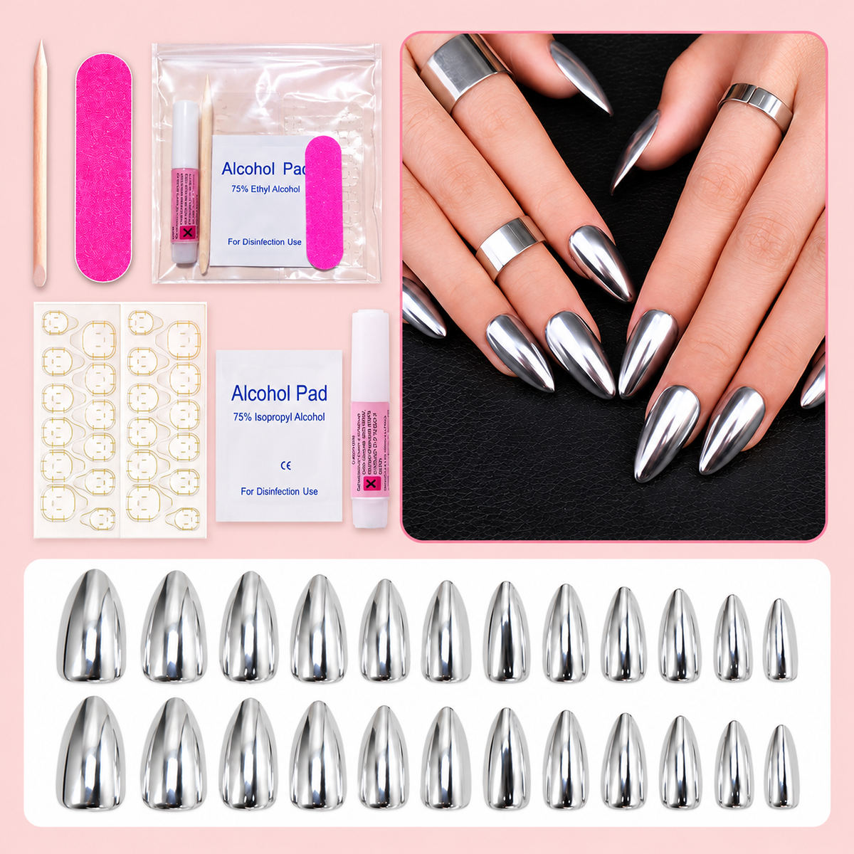Platinum – 24-Piece Press-On Nail Set