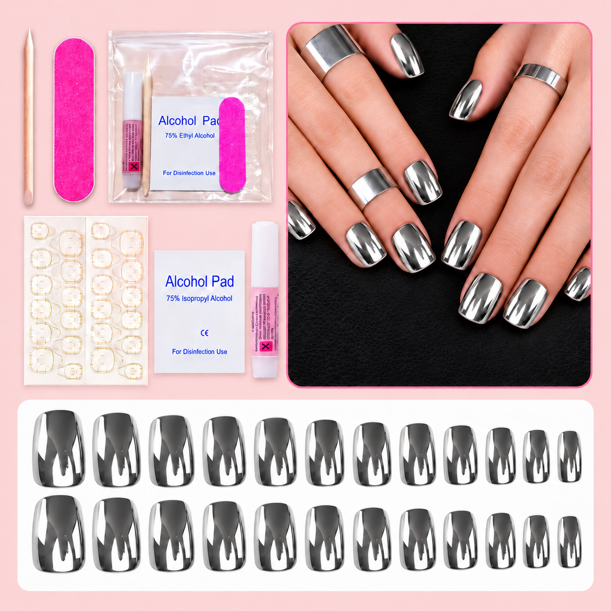 Gunmetal – 24-Piece Press-On Nail Set