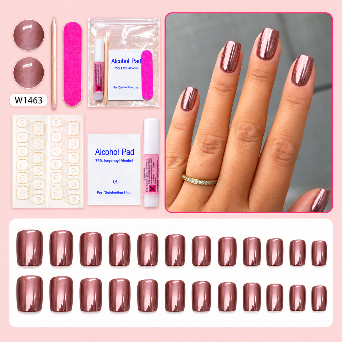 Metallic Blush – 24-Piece Press-On Nail Set