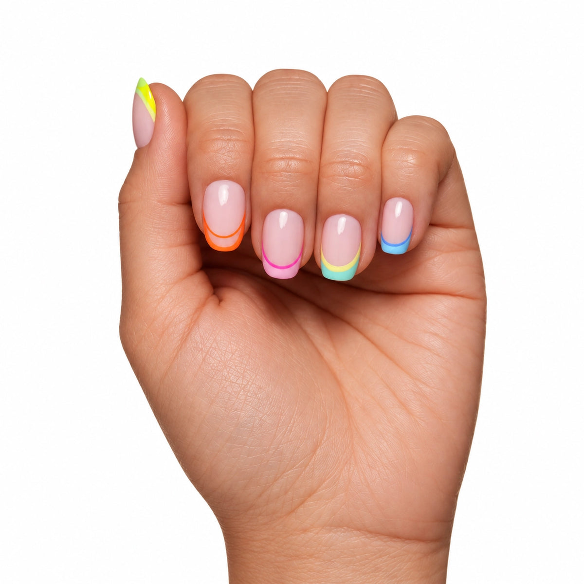 Neon Lights press-on nails - oval shape, short length