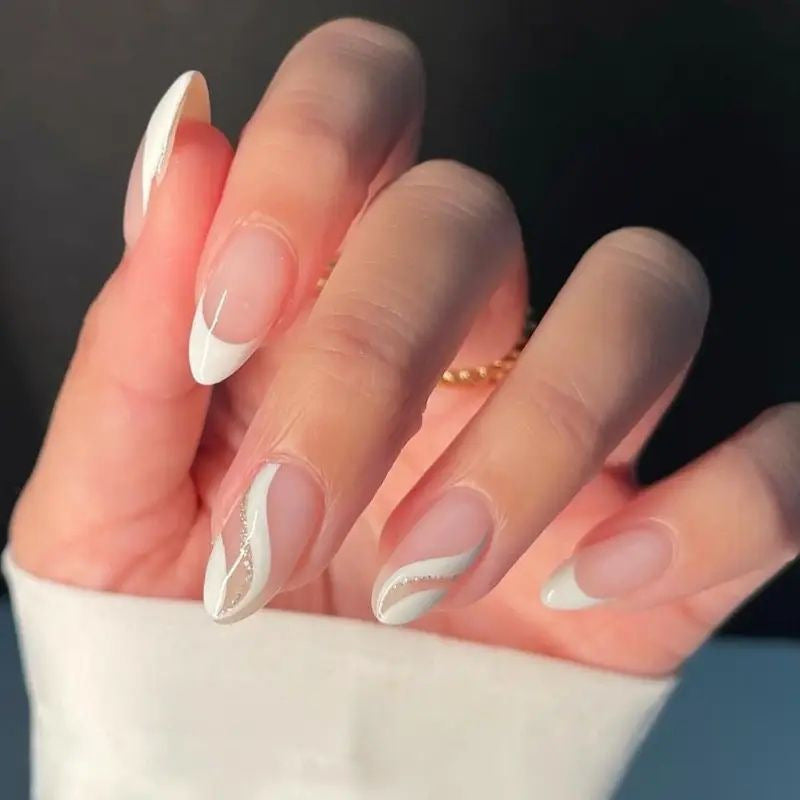Marshmallow Swirl press-on nails in pink shade-
