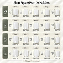 Short Square press-on nail size guide