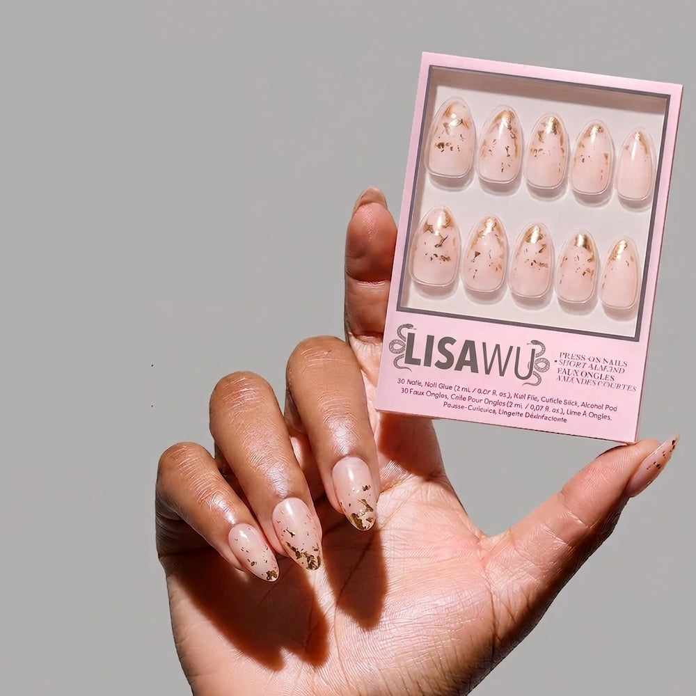 24K press-on nails with glossy finish
