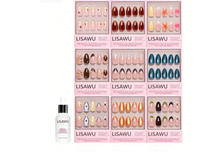 Almond Amore press-on nails in blue shade