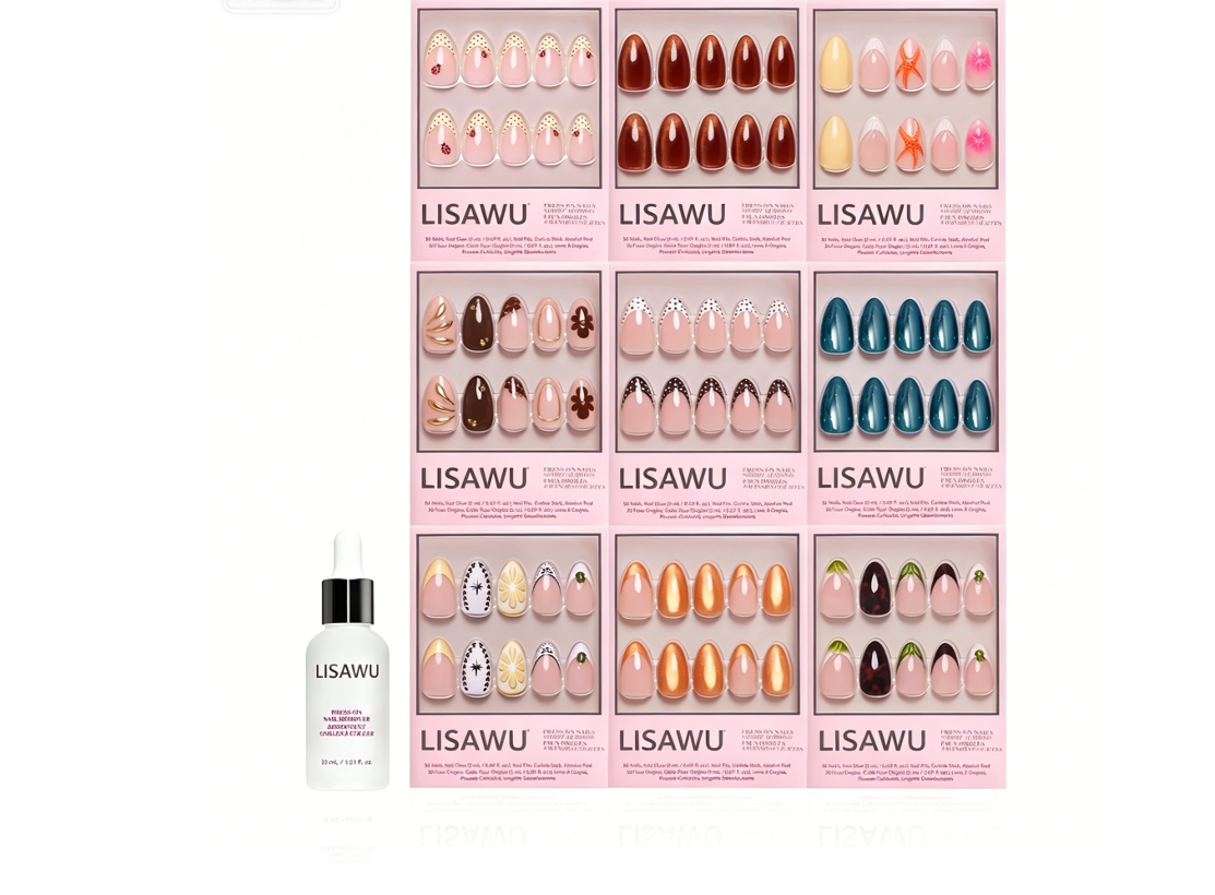 Almond Amore press-on nails in blue shade