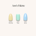Anns Palette colorful press-on nail menu display showcasing vibrant nail set styles and shades
