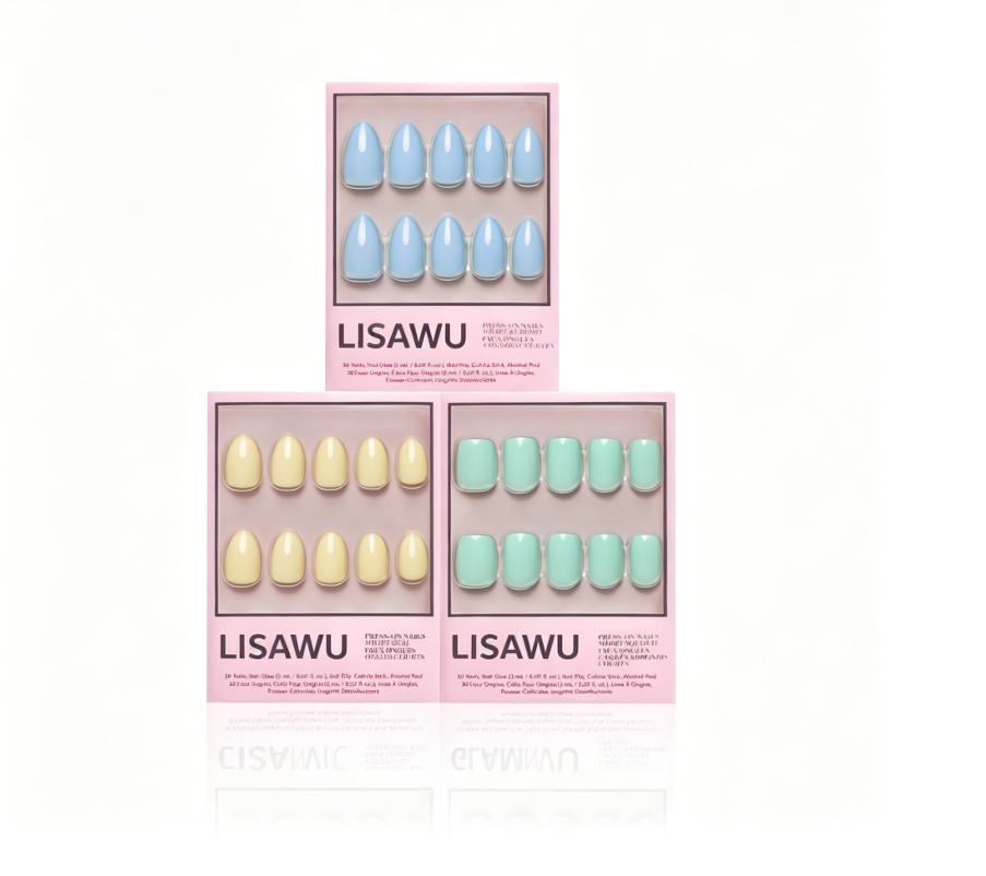 Anns Palette press-on nail set showcasing vibrant mixed color nail styles with glossy finish on almond-shaped nails