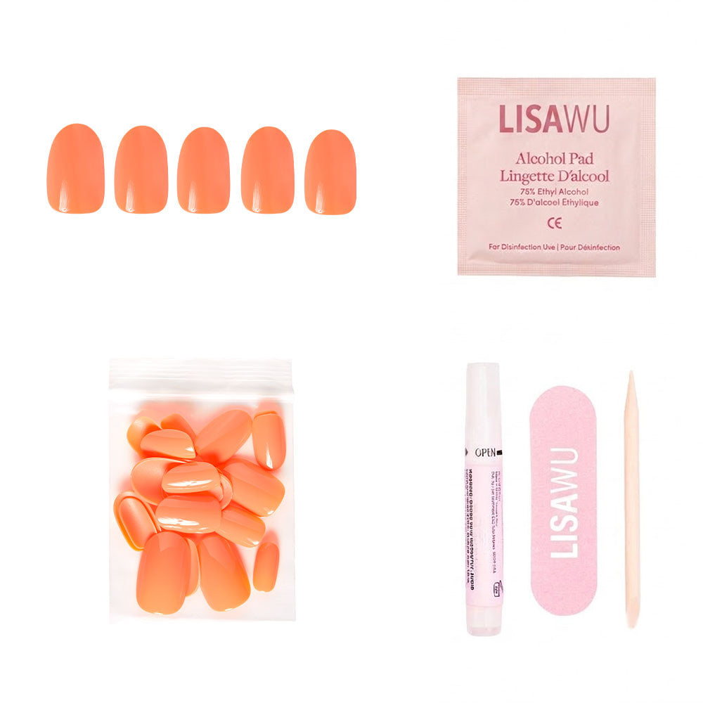 Apricot press-on nails with glossy finish
