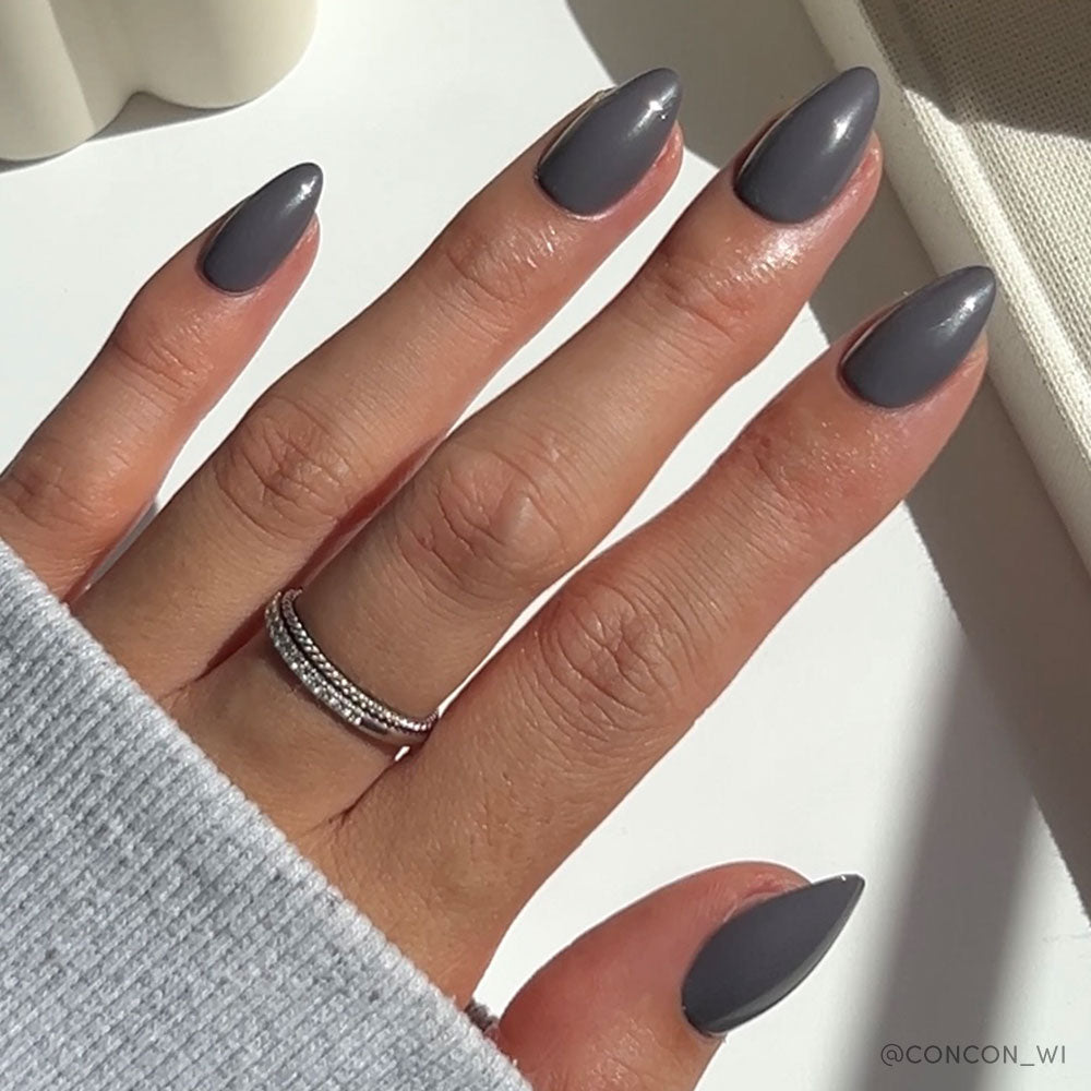 Ash Gray press-on nails with glossy finish