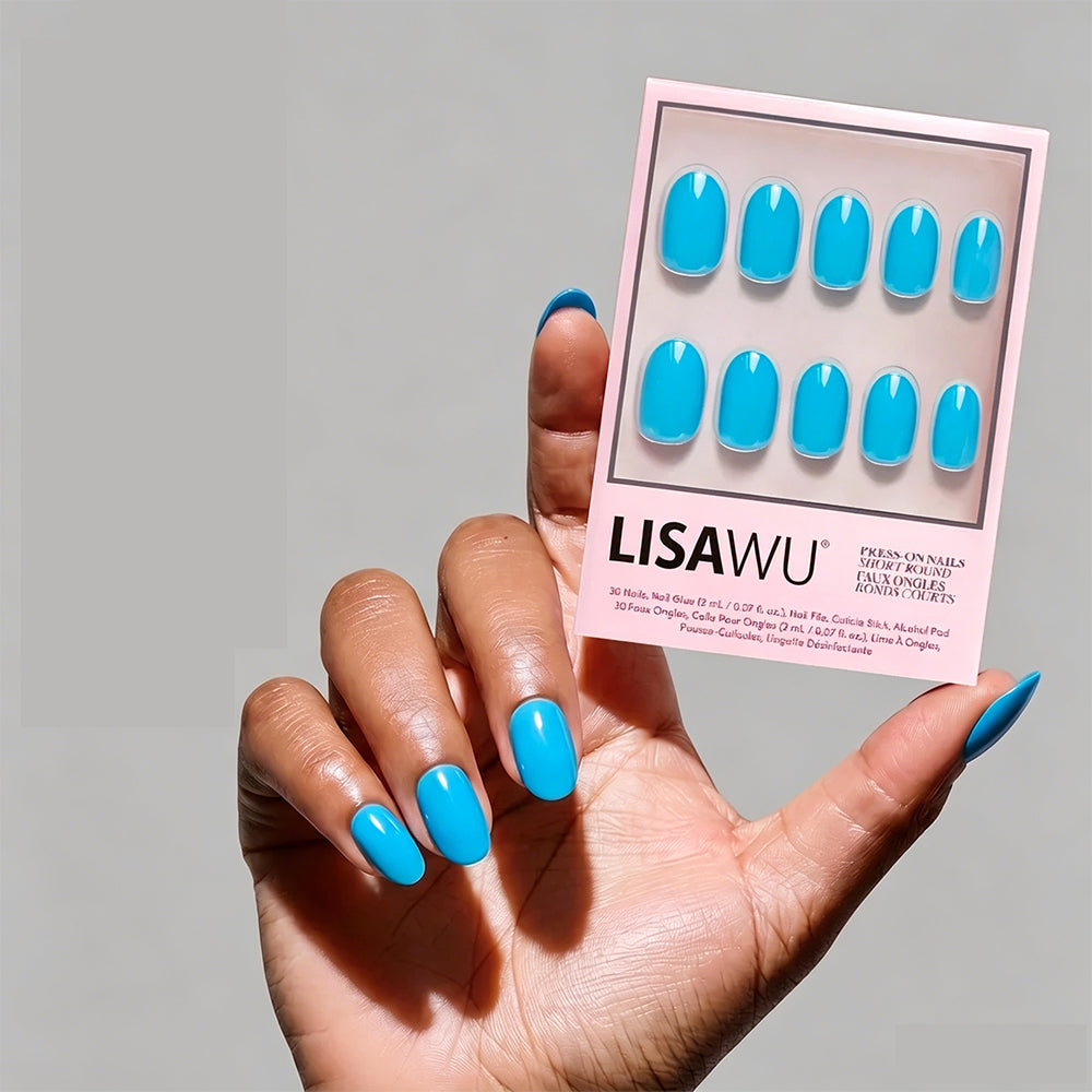 Azure Blue press-on nails with glossy finish
