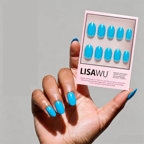 Azure Blue press-on nails with glossy finish