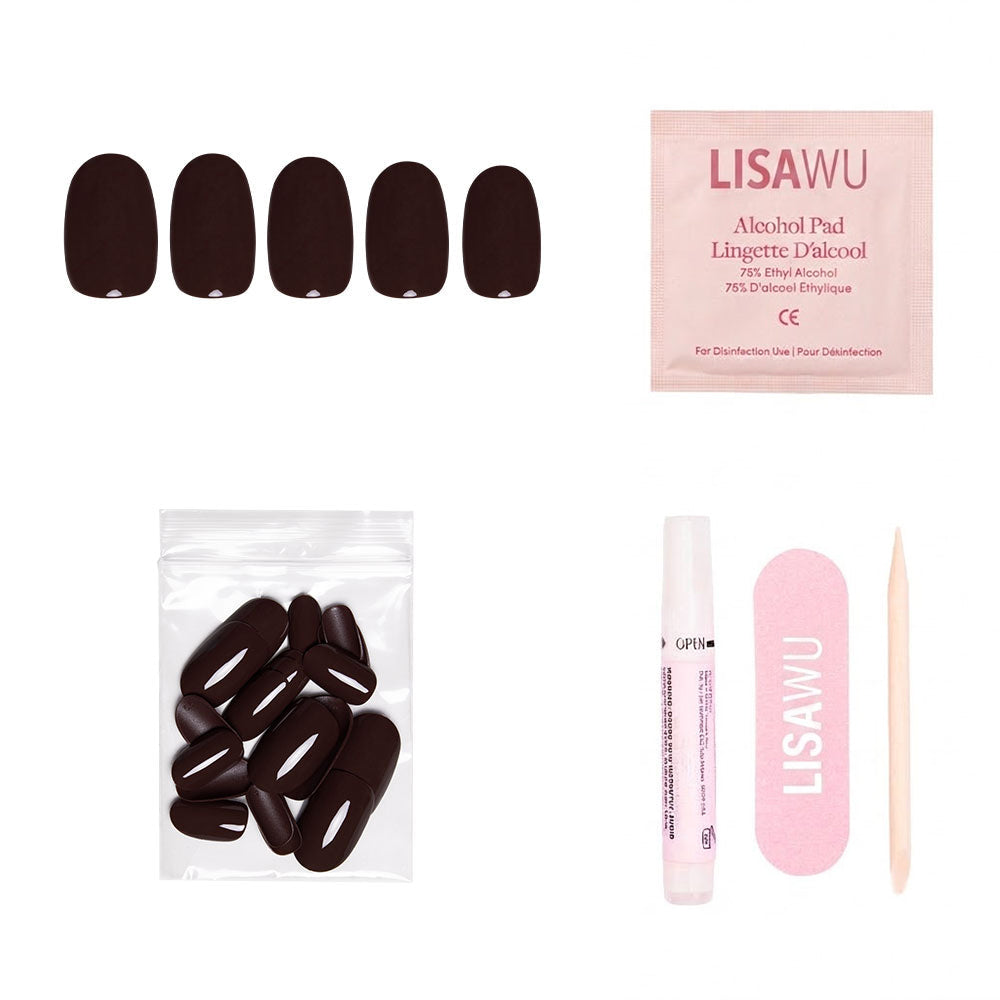 Bark Brown press-on nails with glossy finish