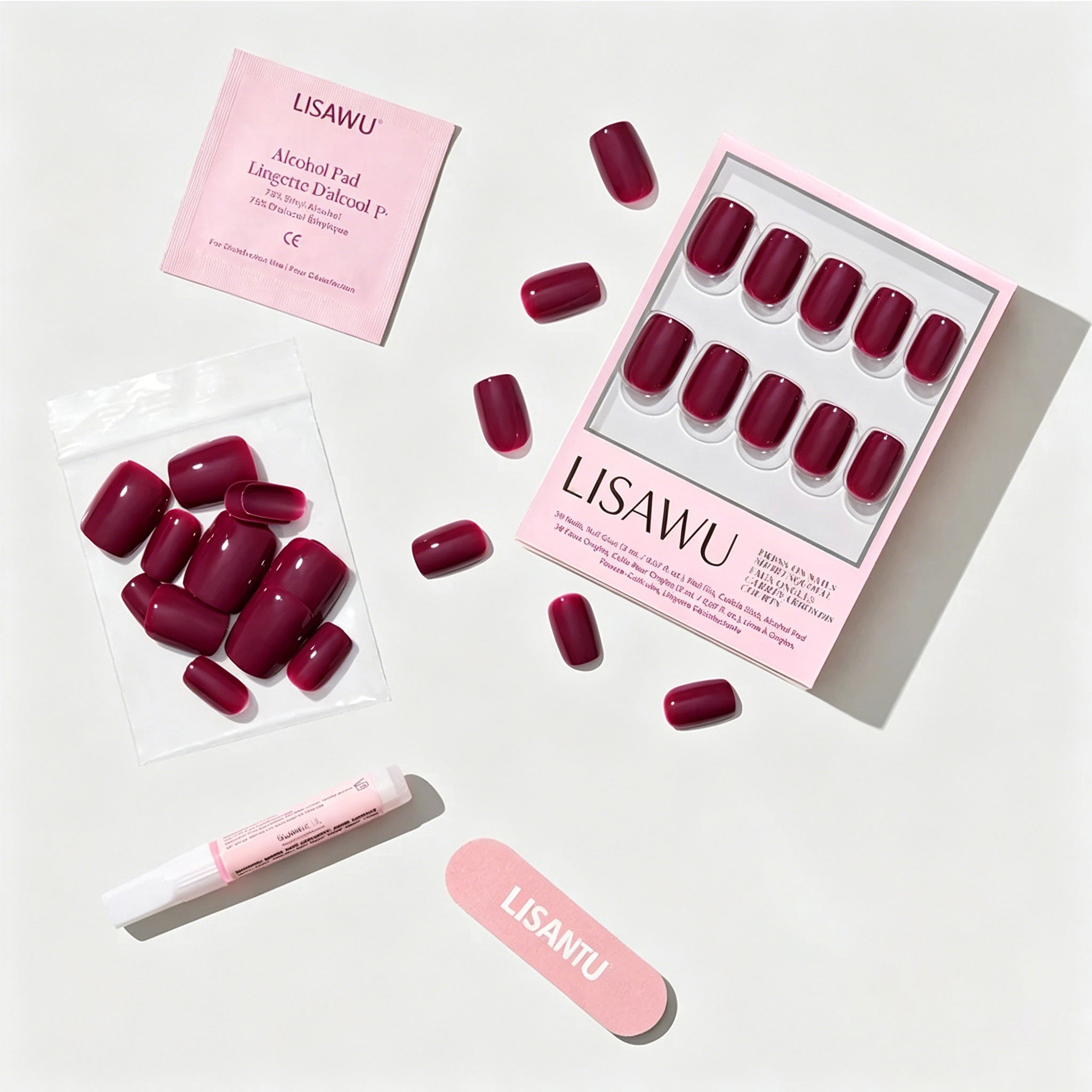 Berry Crush press-on nails - squoval shape, short length