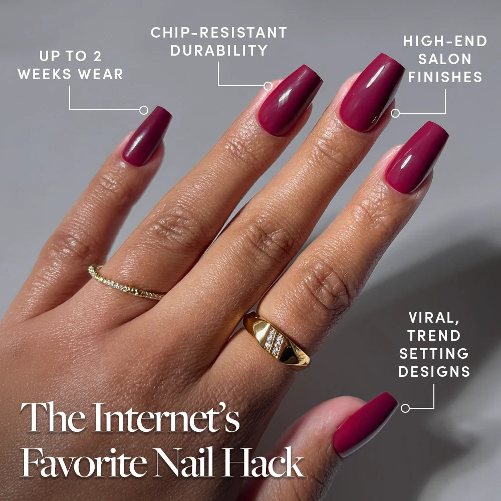 Berry Fierce press-on nails - coffin shape, medium length
