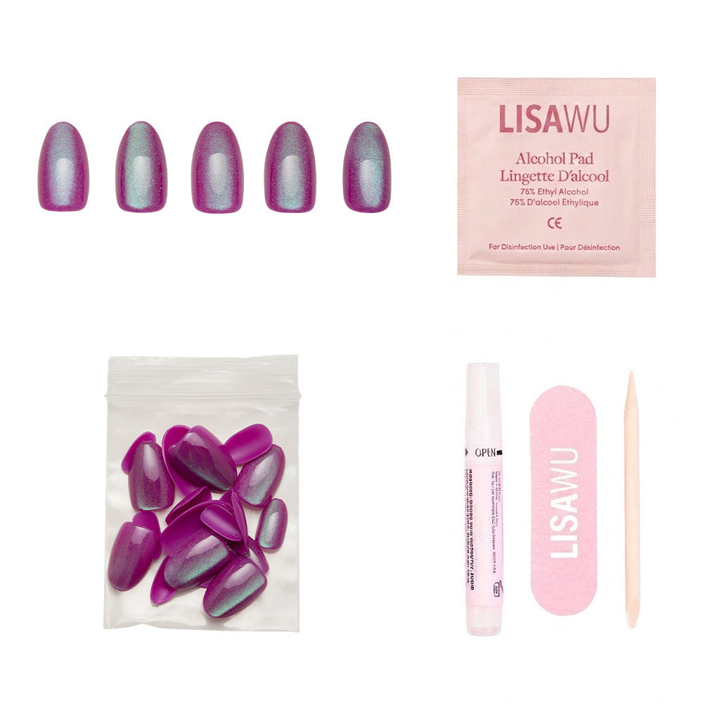 Berry Fizz press-on nails - oval shape, short length