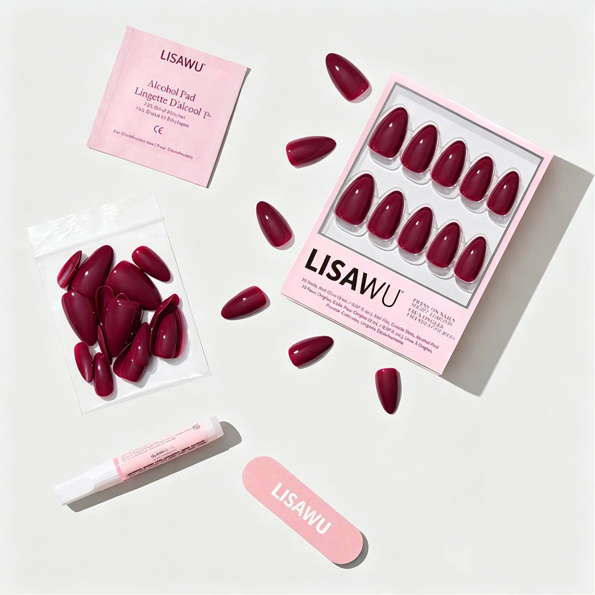 Berry Kiss press-on nails with glossy finish