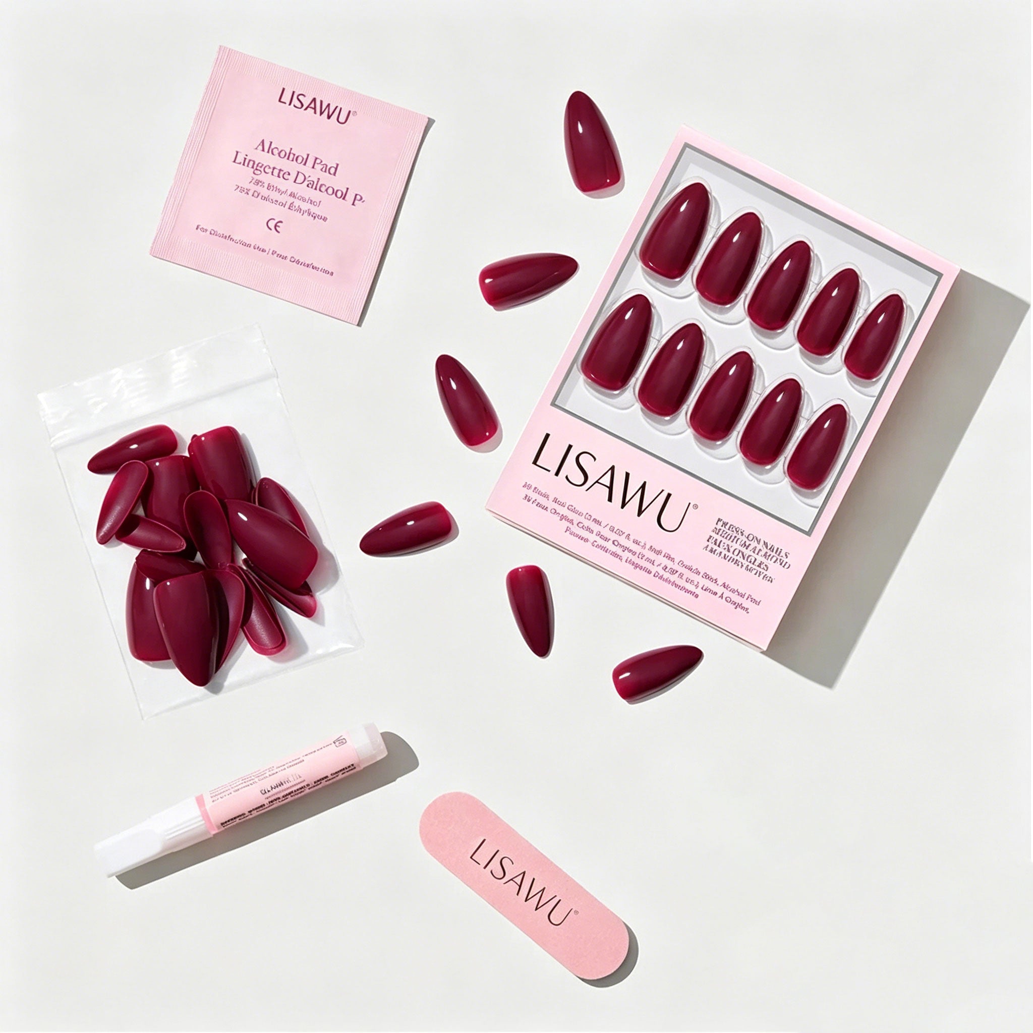 Berry Obsession press-on nails - almond shape, medium length