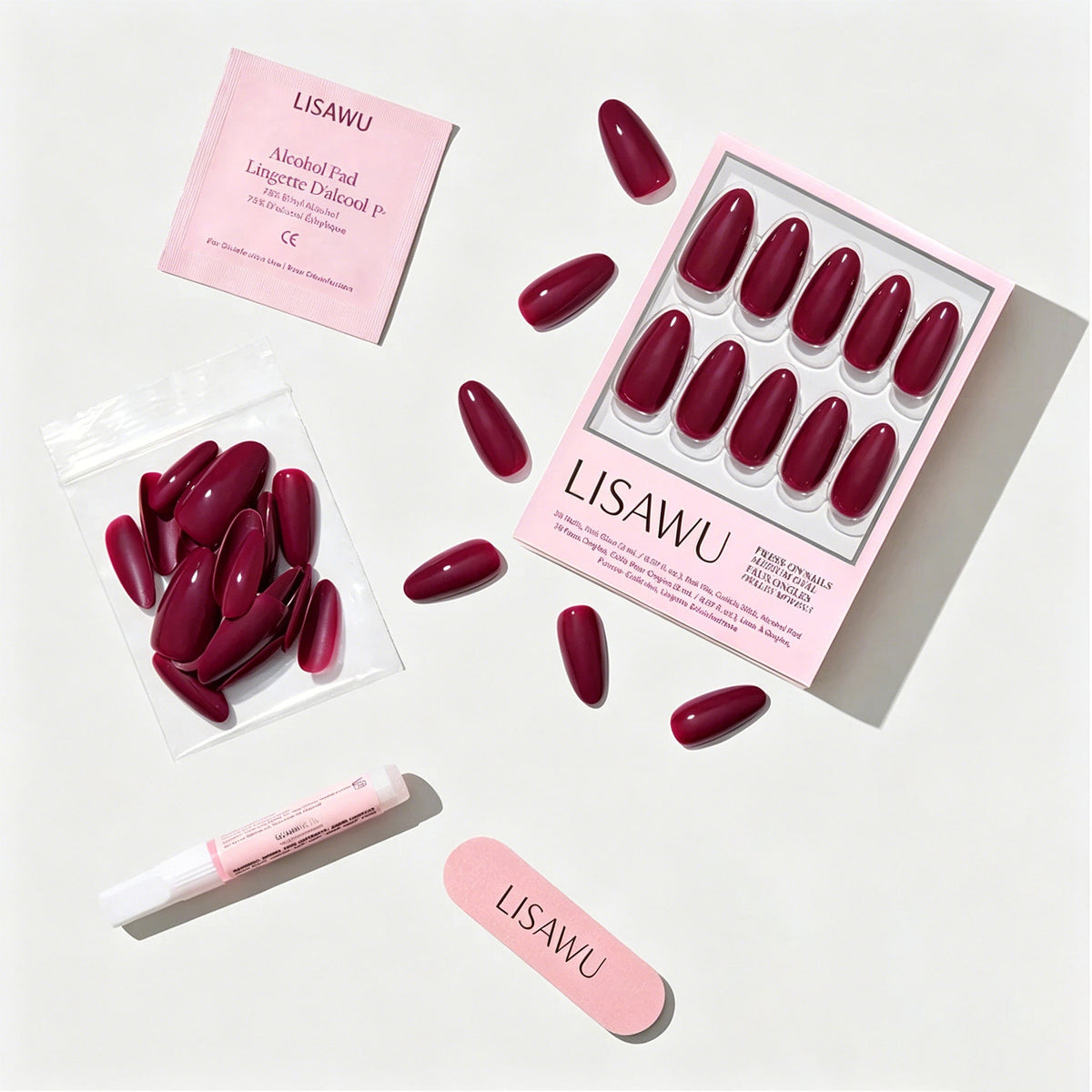 Berry Tempted press-on nails - oval shape, medium length