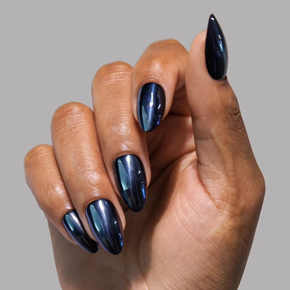 Black Metal press-on nails - almond shape, short length