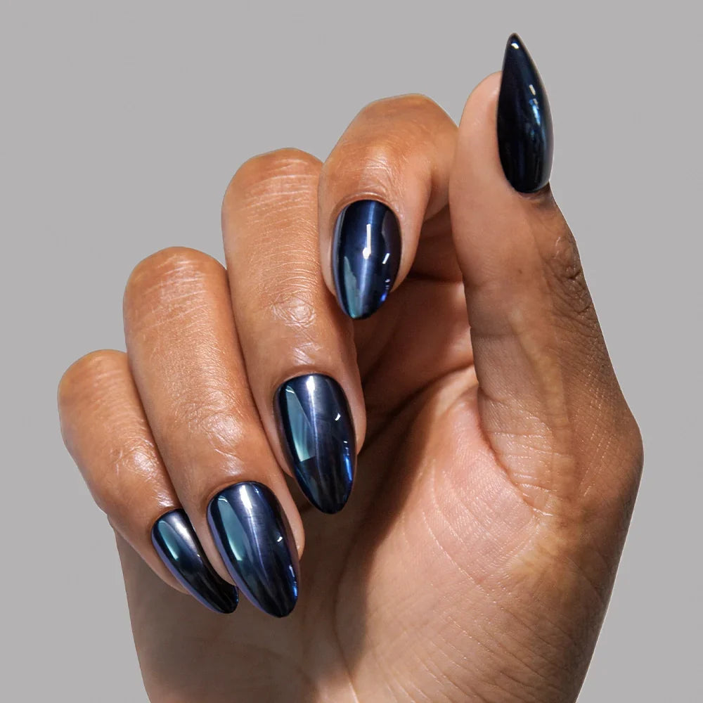Black Metal press-on nails - almond shape, short length