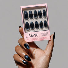 Black Metal press-on nail design - metallic chrome style detail