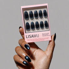 Black Metal press-on nail design - metallic chrome style detail