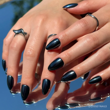Black Metal press-on nails - almond shape, short length