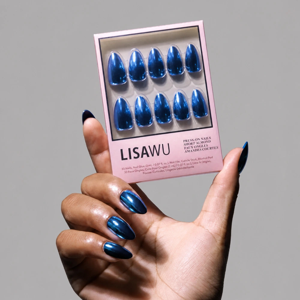 Blue Steel press-on nails with metallic chrome finish