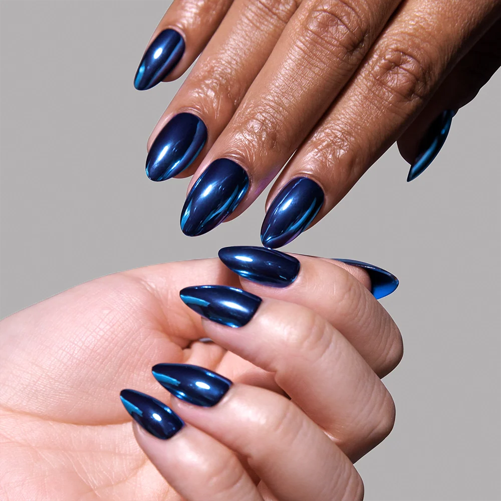 Blue Steel press-on nails - almond shape, short length