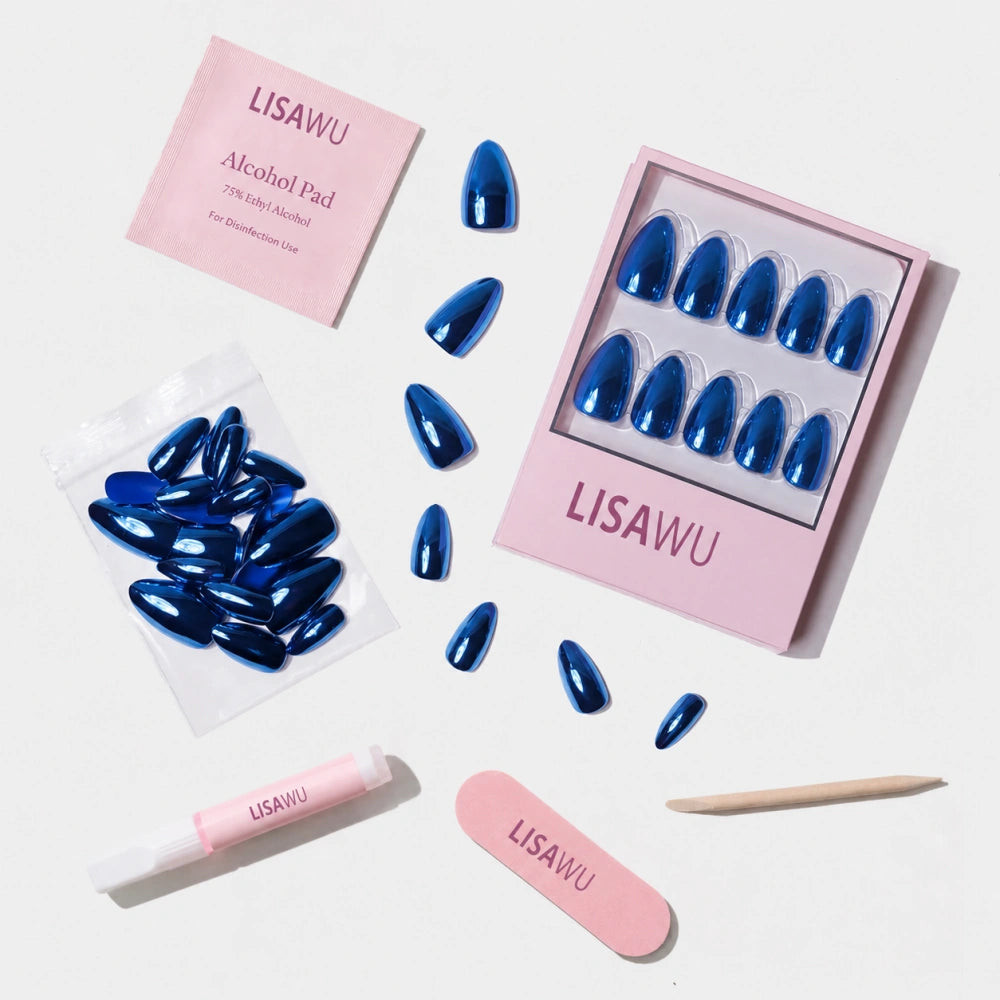 Blue Steel press-on nail bundle - full set view