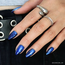Blue Steel press-on nail design - metallic chrome style detail