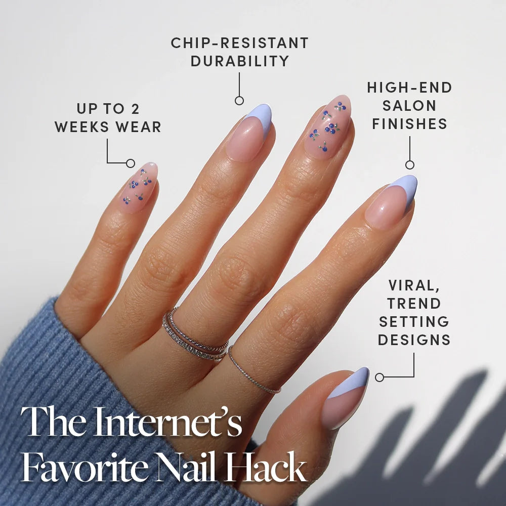 Bluebelle press-on nail design - french tip style detail