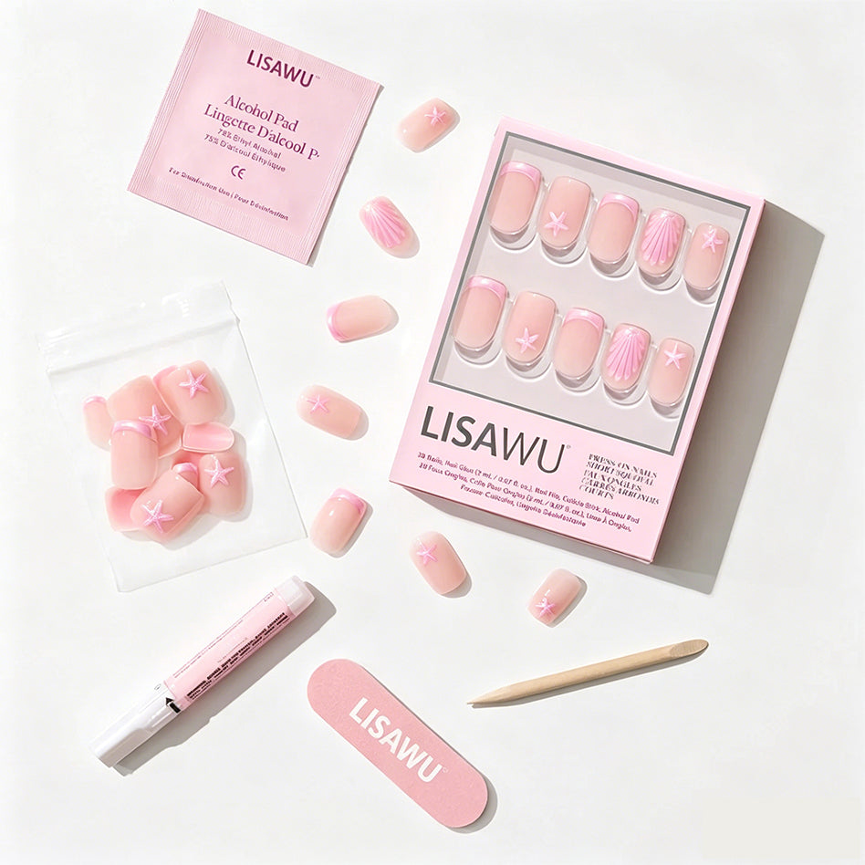 Blush Dunes press-on nails - squoval shape, short length