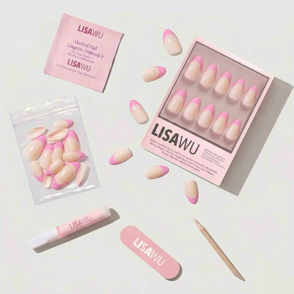 Bubble Gum Glaze press-on nails - almond shape, short length