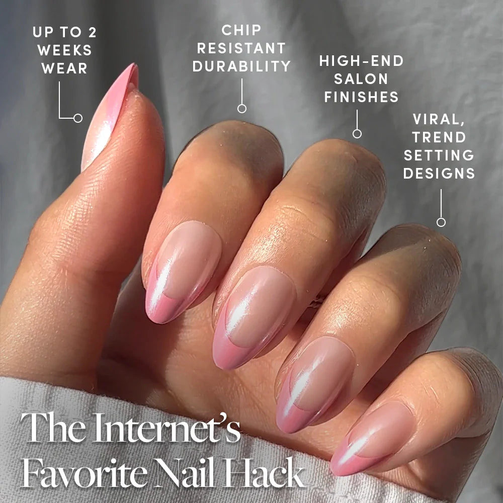 Bubble Gum Glaze press-on nail design - french tip style detail
