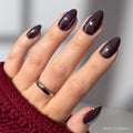 Burgundy Chrome press-on nails in black shade