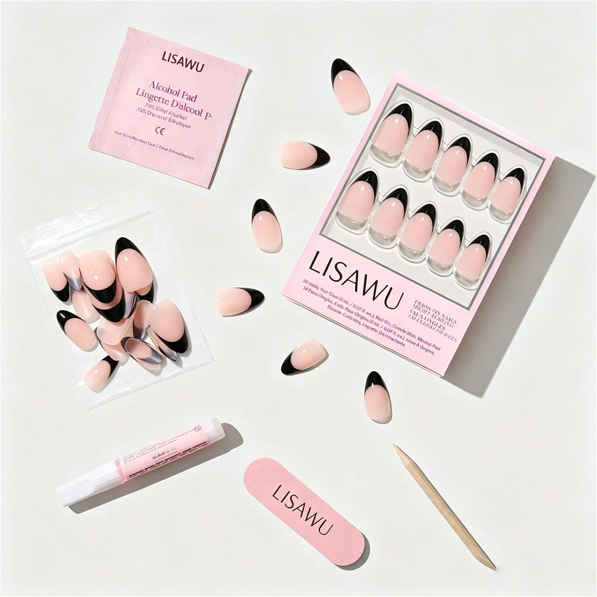 Caviar press-on nail design - french tip style detail