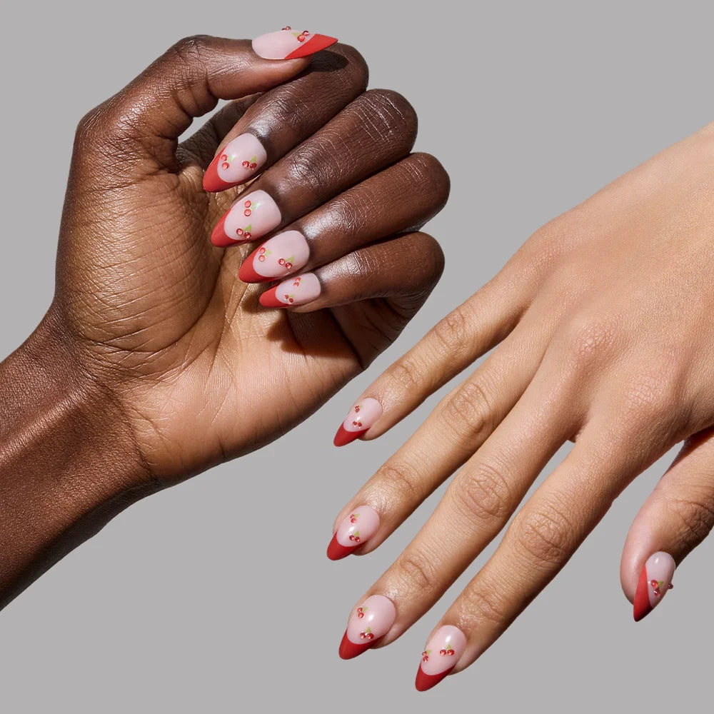 Cherry Bomb press-on nails - almond shape, short length