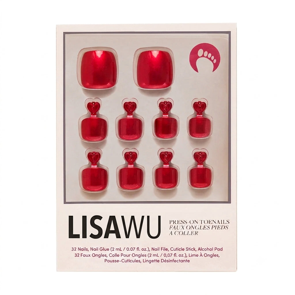 Cherry Glaze Toenail press-on nails with chrome finish