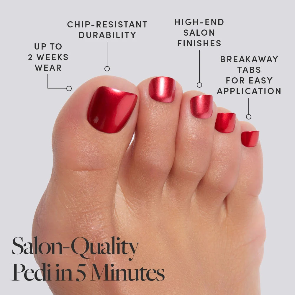 Cherry Glaze Toenail press-on nail design - chrome style detail