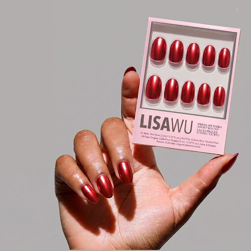 Cherry Glaze press-on nails with glazed finish