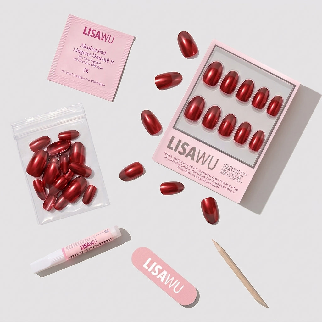 Cherry Glaze press-on nails with glossy finish