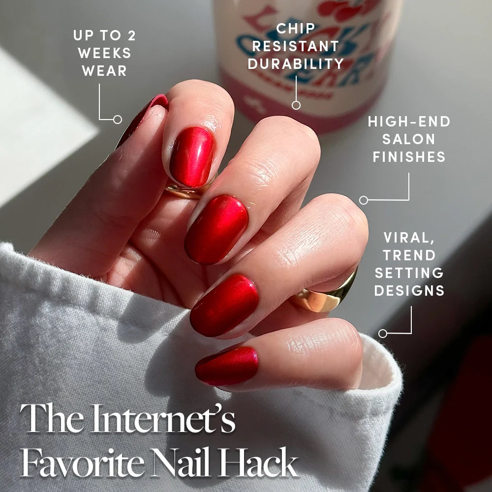 Cherry Glaze press-on nail design - solid color style detail
