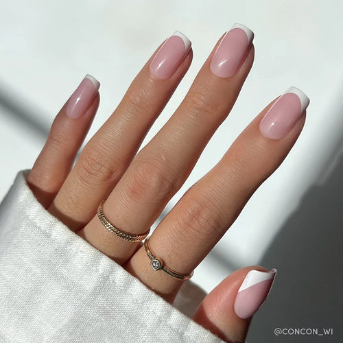 Classy French press-on nails in nude shade