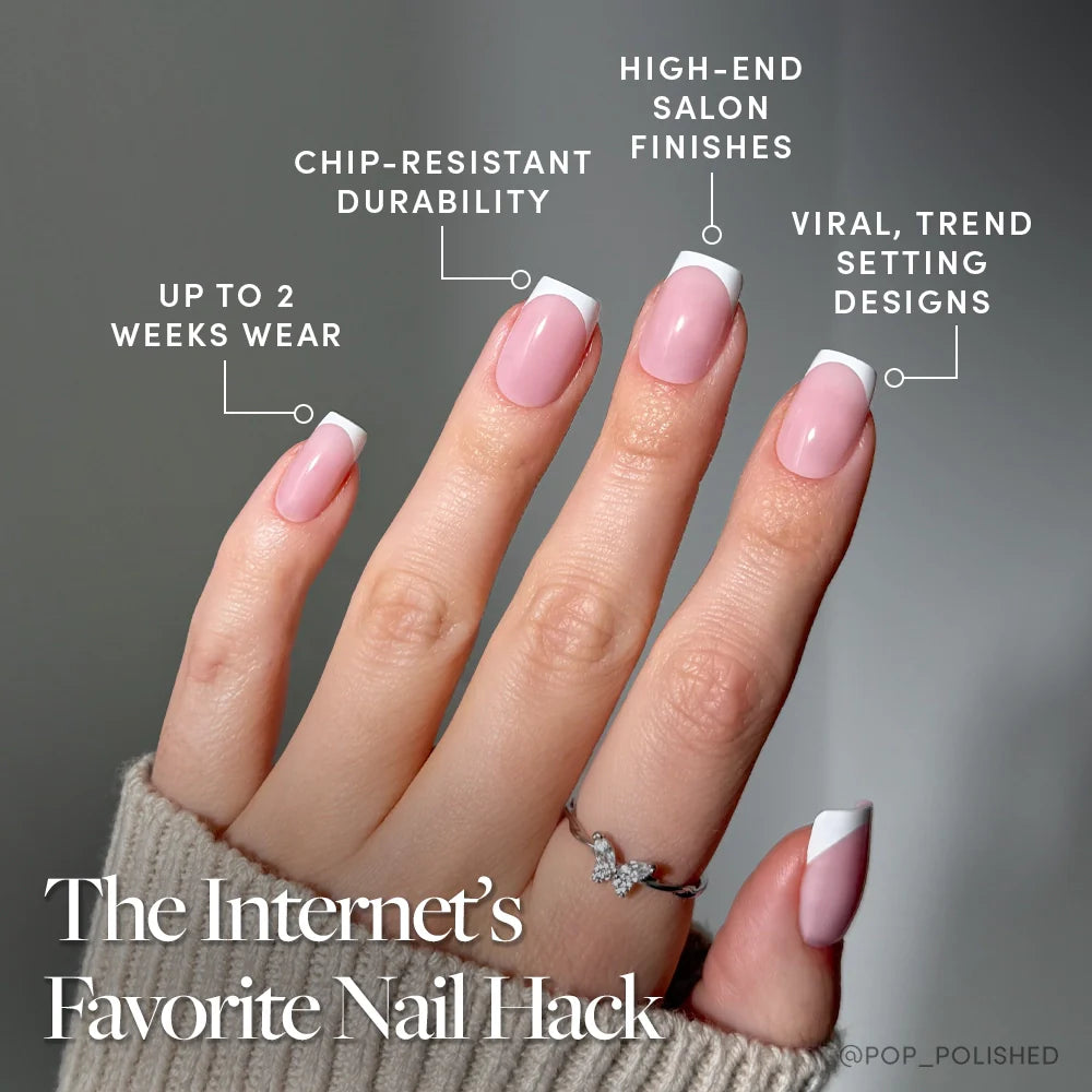 Classy French press-on nails - square shape, medium length