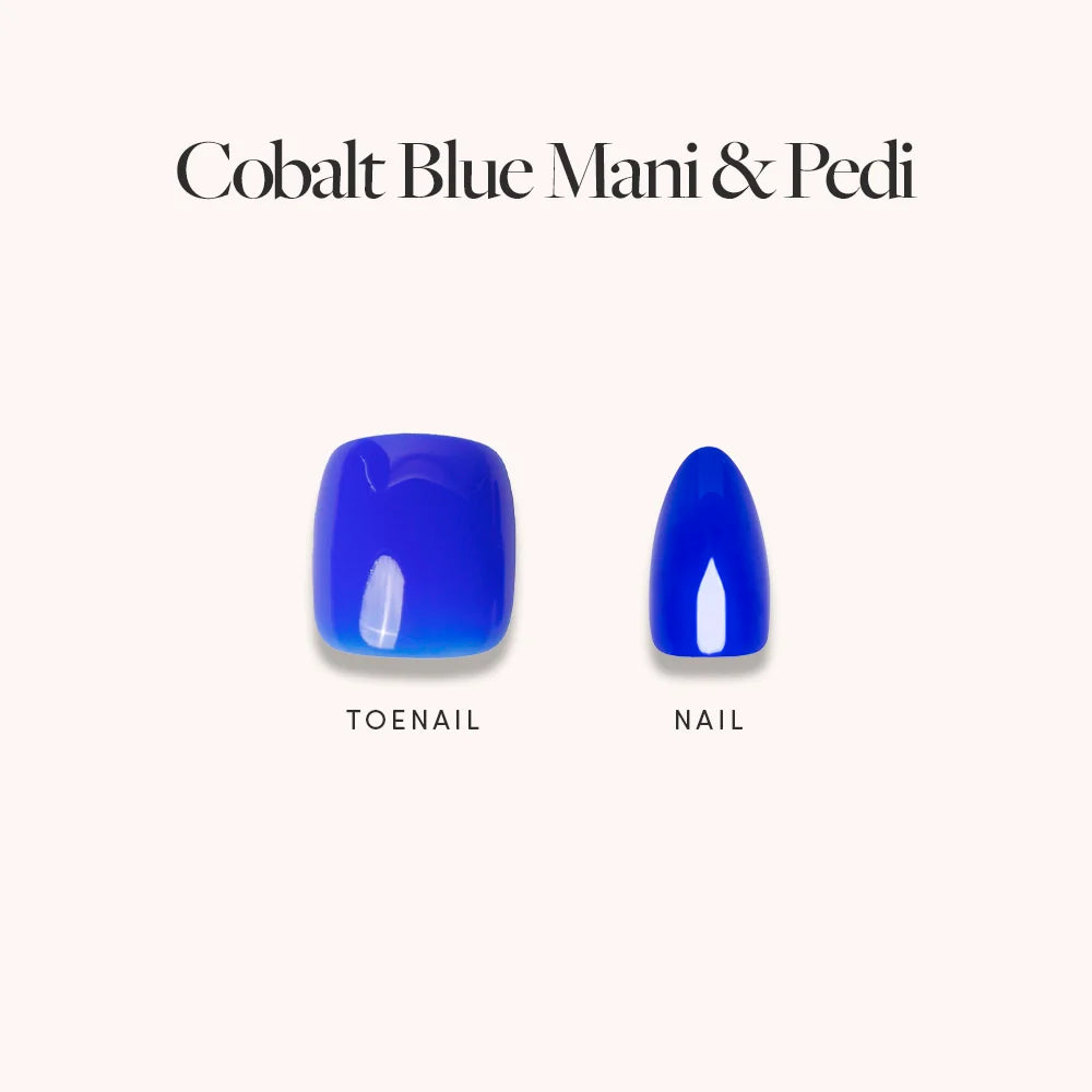 Cobalt Blue Mani Pedi press-on nails in blue shade