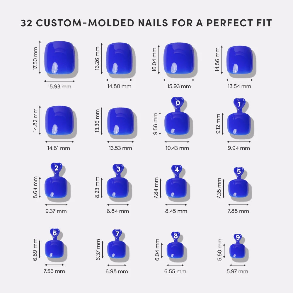 Cobalt Blue Toenail press-on nail bundle - full set view