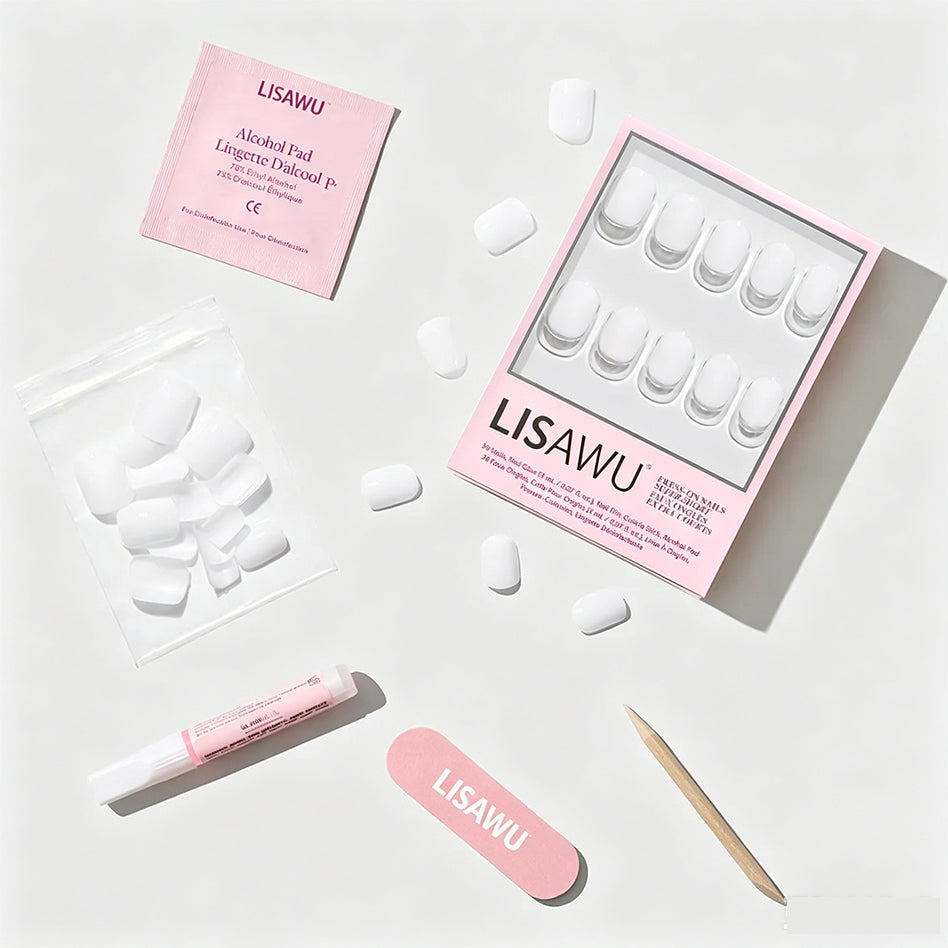 Cool Whip press-on nails with glossy finish