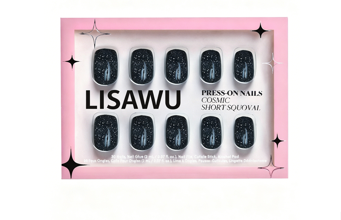 Cosmic press-on nails in silver shade