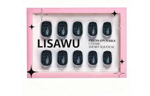 Cosmic press-on nails in silver shade